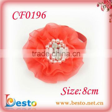 CF0196 Hot new graceful pearls chiffon shabbies flowers 3.5"