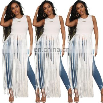 2020 hot European and American street sexy tassel solid color sleeveless top