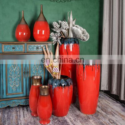 Chinese antique red big floor art ceramic vase decoration vase from China