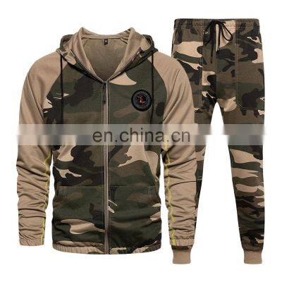 Wholesale men's new spring and autumn sports two-piece splicing hooded camouflage jacket sports and leisure custom hoodies