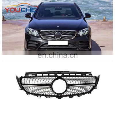Black diamond style front grille mesh hood for Mercedes Benz E class W213 2016-2020  W213 ABS grill