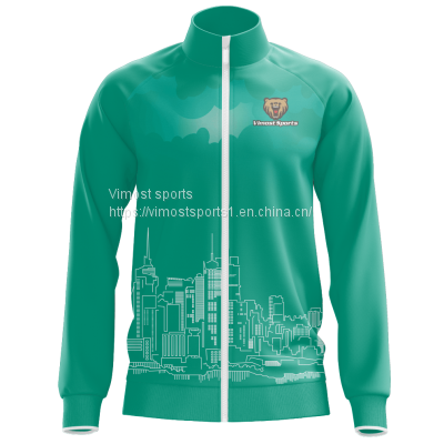 2022 Green Custom Sublimation Jacket with High Buildings Pattern
