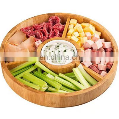 Customized Cheap Natural Bamboo Food Serving Tray 4 Compartment Fruit Plates
