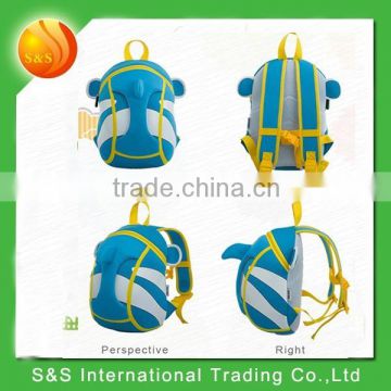 Lovely kindergarden cartoon blue clownfish neoprene double shoulders wholesale children school bag