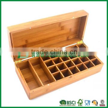 large capacity personalized tea bag box bamboo, Chinese tea box with dismountable adjustable compartments