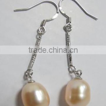925 Sterling silver pink Pearl drop earrings for women-dangle earring with fresh water pearl drop-solid silver earring hook