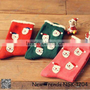 Snow Santa Claus pattern solid color cotton socks Christmas socks