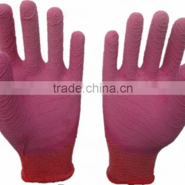 3/4 coated pink latex gloves