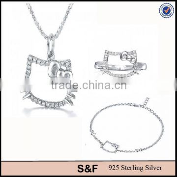 Cute cat shape jewelry for girl 925 sterling silver jewelry set
