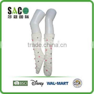 colourful pom pom plain white acrylic knee-high socks
