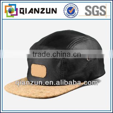 High quality custom leather 5 panel snapback cap