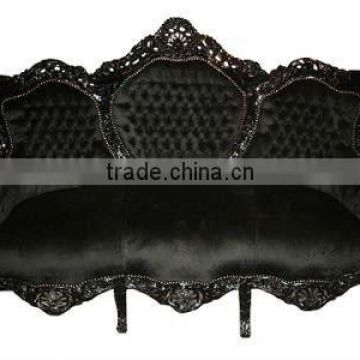 Black velvet baroque black wood sofa