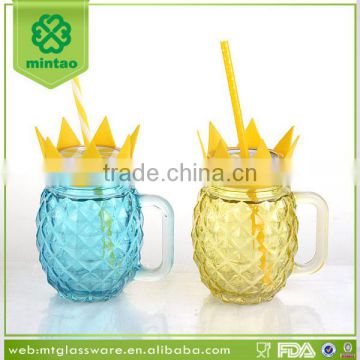 16oz Glass Pineapple M ason Jar with Slicone and Straw