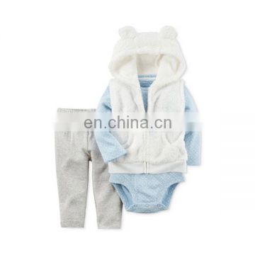 Baby Girls' Hooded Faux Fur Vest, Bodysuit & Leggings Set