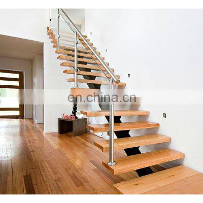 American/Canada Standard Stairs Modern Interior Staircase Wood Steps Glass Railing Straight Stair With Led