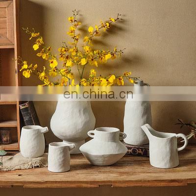 Ins Style Japanese Creative Minimalist Embryo Kettle Shape Dry  Ornament Ceramic Flower Vases For Home Decor