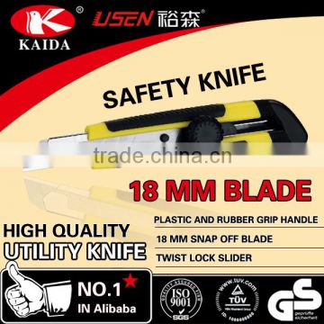 18 mm Sliding Blade Plastic with rubber grip handle Utility Knife