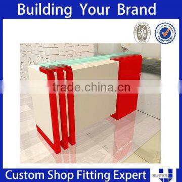 Retail shop white reception wood shop counter design