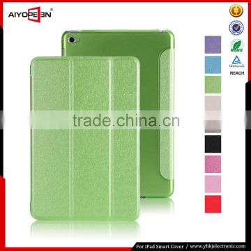 Hot Sales Silk Pattern PU smart cover case for iPad mini 4 folded 3 styles Ultra-thin cases