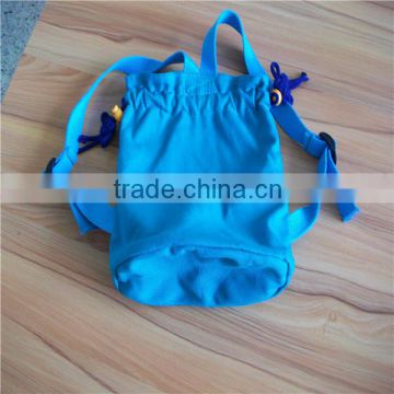 custom popular plain canvas outdoor drawstring backpack / double nylon strings bag with China knots