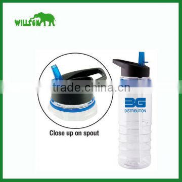 Plastic sports water bottle with straw