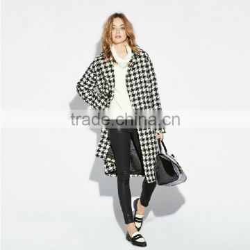 woman fashion Houndstooth print long sleeve Lapel long coats and jackets