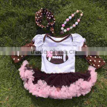 Football dress new design ruffle dress clothes pink veil cute children's kids clothes with matching necklace and headband