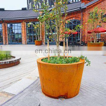 Western Style Weather Resistant 2mm Corten Steel Metal Planter Round