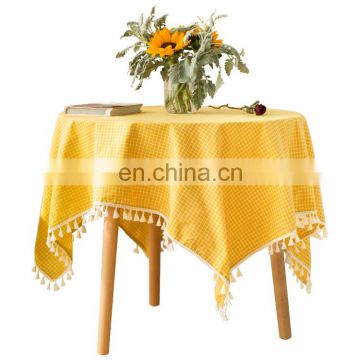 Cotton and polyester fine hemming waterproof tablecloth with tassels