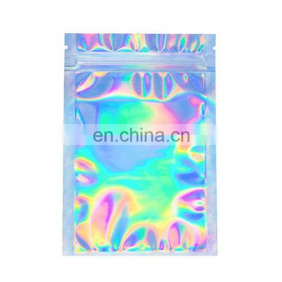 Custom Smell proof Holographic Laser Laminated Food Storage Three Side Seal Ziplock Bags