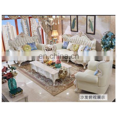 Foshan Classic Antique Solid Wood Leather Couch Living Room Sofas Set