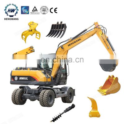 Hengwang HW80L Hydraulic Wheeled Excavator Manufacturers 6 ton Small Mini 7 ton Wheel Excavator For Sale