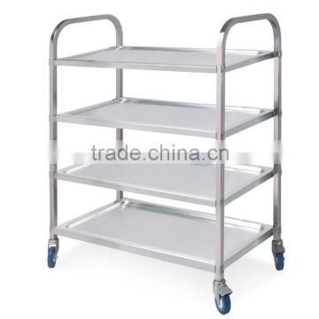 Stainless Steel Assembled/Knock-Down Four 4 Tier Service Trolley, Serving Cart, Dining Cart, Square Tube(KTS-04)
