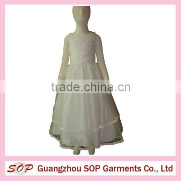 Cute A-Line tea length sleeveless white flower girl dress patterns kids dresses for weddings