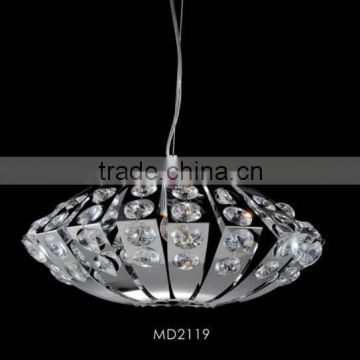 Contemporary inlaid crystal stainless steel hanging pendant light
