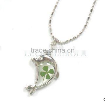 Vintage four leaf clover necklace pendant with fish shape
