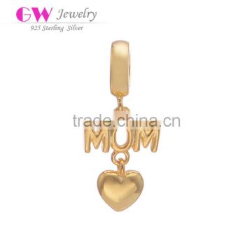 Love Mom Om Charms Wholesale European Charm Bracelet Necklace 100% Real 925 Sterling Silver S166 18Kgold