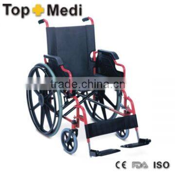 Rehabilitation Therapy Supplies Topmedi Manual Cheap Steel Wheelchair with MAG wheel