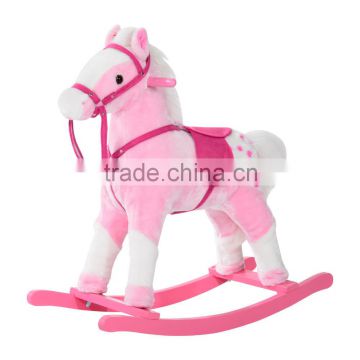 Qaba Kids Lovely Plush Pink Rocking Horse Pony w/ Realistic Sounds Kids Rocking Chair