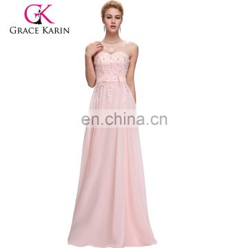 Grace Karin Sleeveless V-Back Light pink Chiffon Plus Size Evening Dress CL007555-1