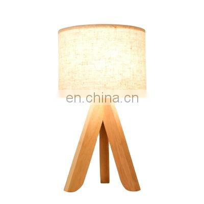 Nordic Warm White Decorative Square Fabric Shade Solid Wooden Base LED Table Lamp