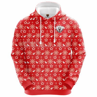 Customized Sublimation Red Hoodie with White Socks and Snowflake Pattern