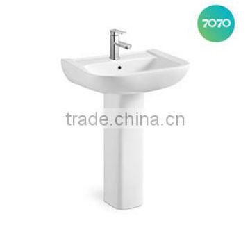 Cheap Chaozhou factory white colour single hole fixed to wall with back Two piece ceramic pedestal sink z325