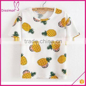 White Short Sleeve Fancy Custom Sublimation Pineapple Printing t Shirt Design