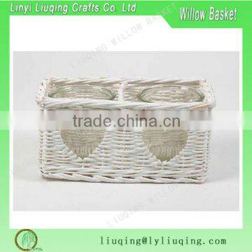 Factory wholesale White Wicker twin willow loveheart basket with glass