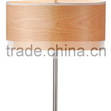 2015 new design modern wooden shade livingroom desk lamp with steel in chrome base bedside desk lamp