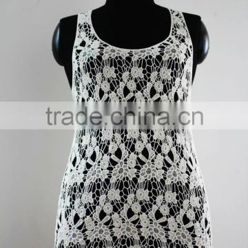 White Short Sleeve Crochet Lace T-shirt