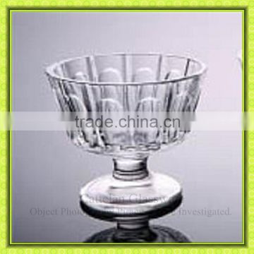 Luxury decorated round sundae glass cup,banana split glass bowl with short stand