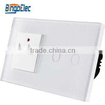 CE Europe standard 2gang led touch light switch and USB socket