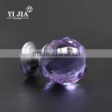 1 1/6 inch purple diamond shape zinc base glass pull handles for kitchen cabinets